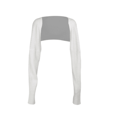 White cropped sweater with long sleeves.